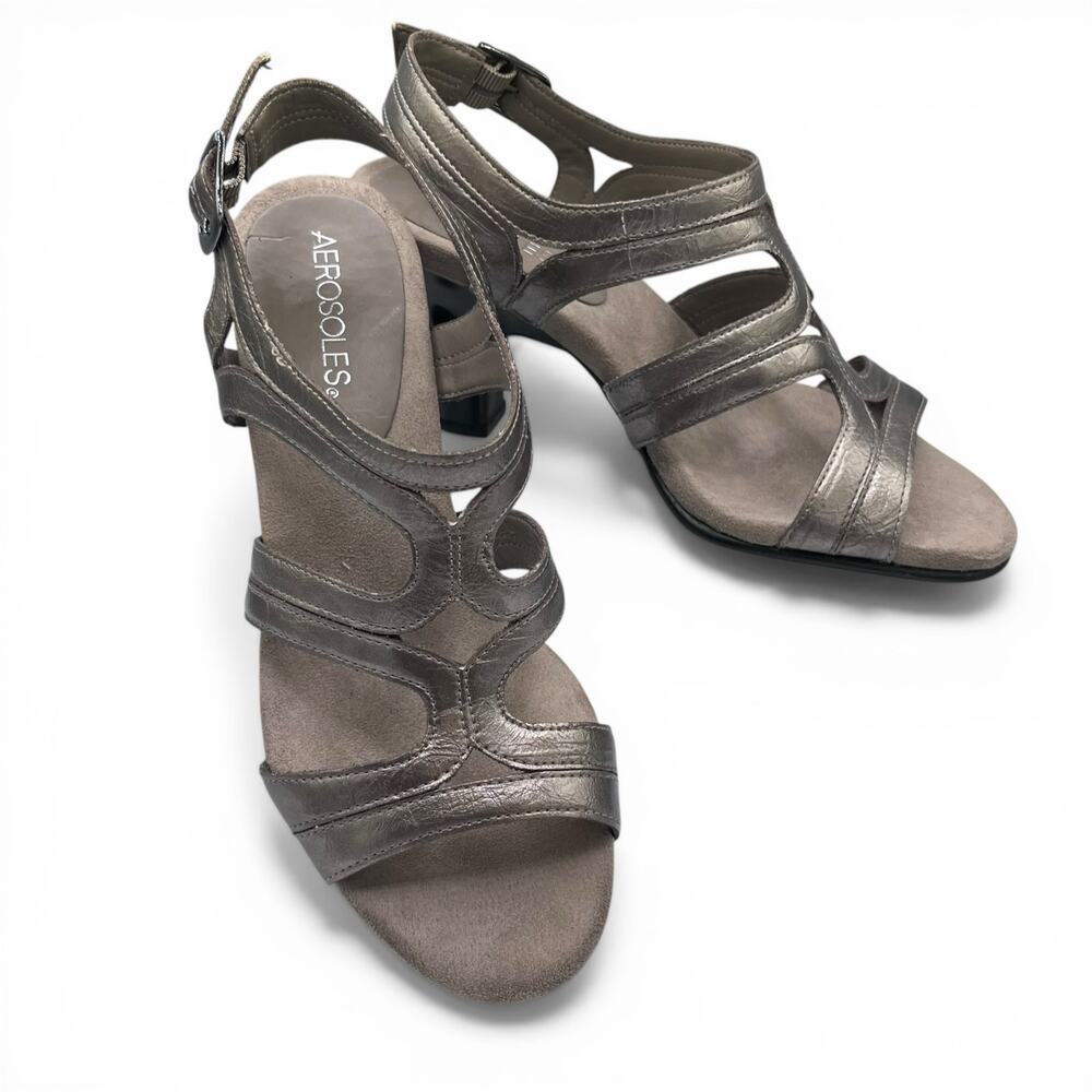 Aerosoles Strappy Sandals 7.5 Pewter “Younique” Heels